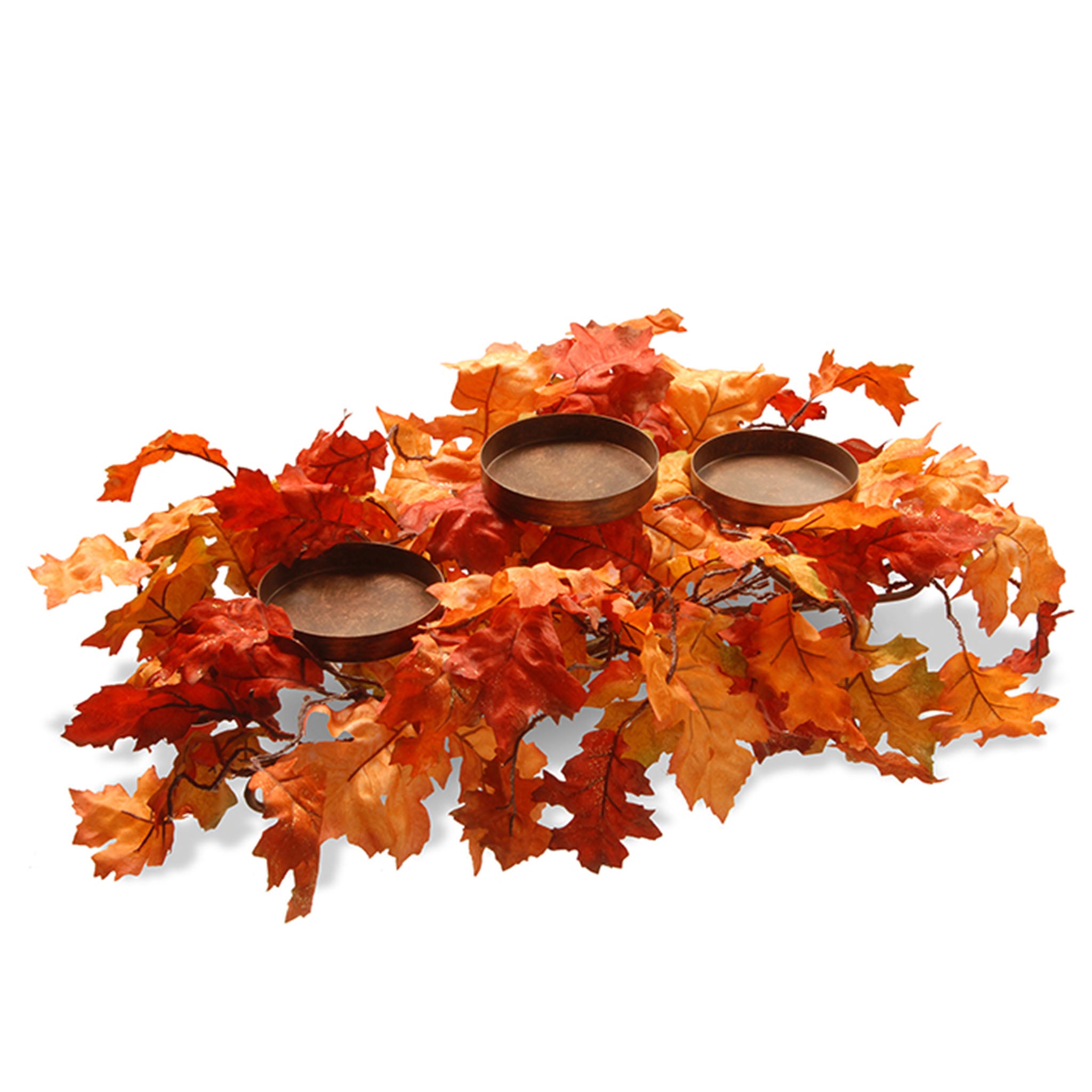 Artificial Fall Centerpiece, Three Candle Holders, Decorated with Maple Leaves, 22 in