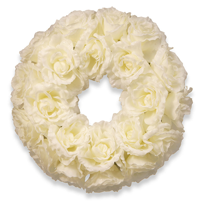 17" White Rose Wreath