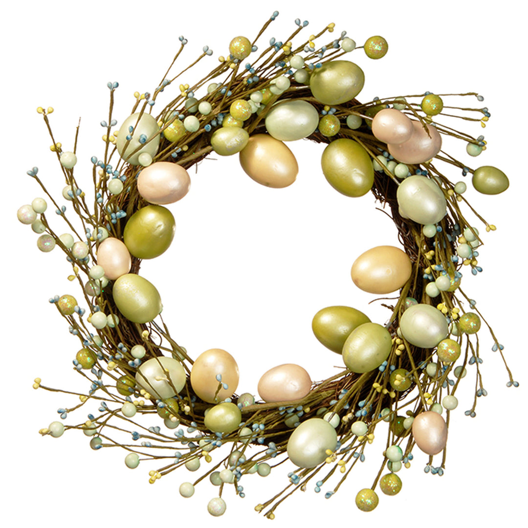 Artificial Hanging Wreath, Decorated With Eggs, Branches, Easter Collection, 20 Inches