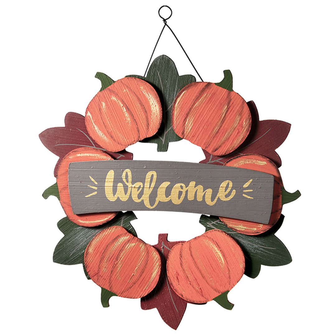 Fall Wooden Wreath Hanging Wall Sign Decoration, Autumn Collection, 15 in