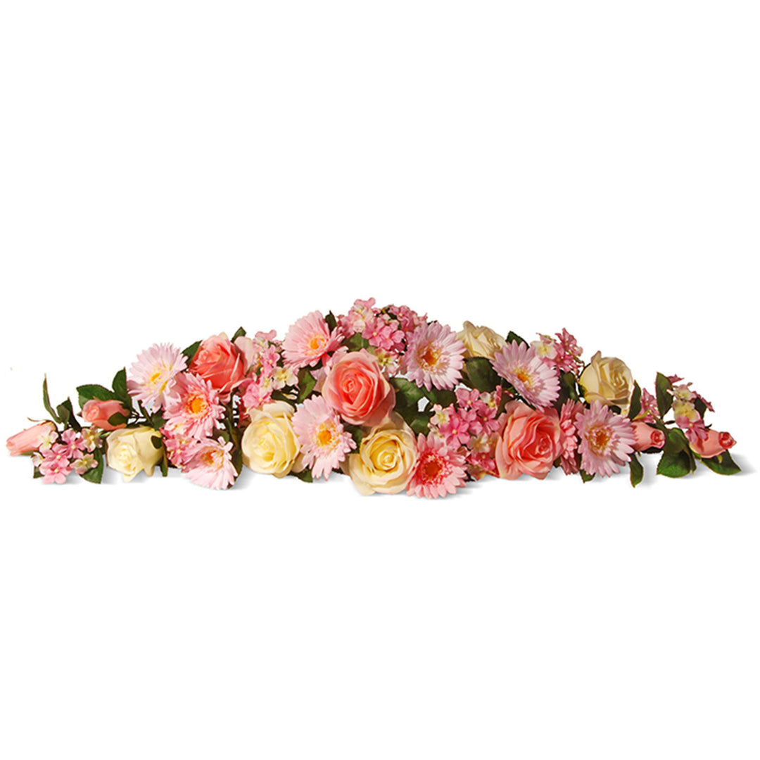 Artificial Floral Table Centerpiece, Decorated with Roses, Hydrangeas, Leafy Greens, Spring Collection, 33 Inches
