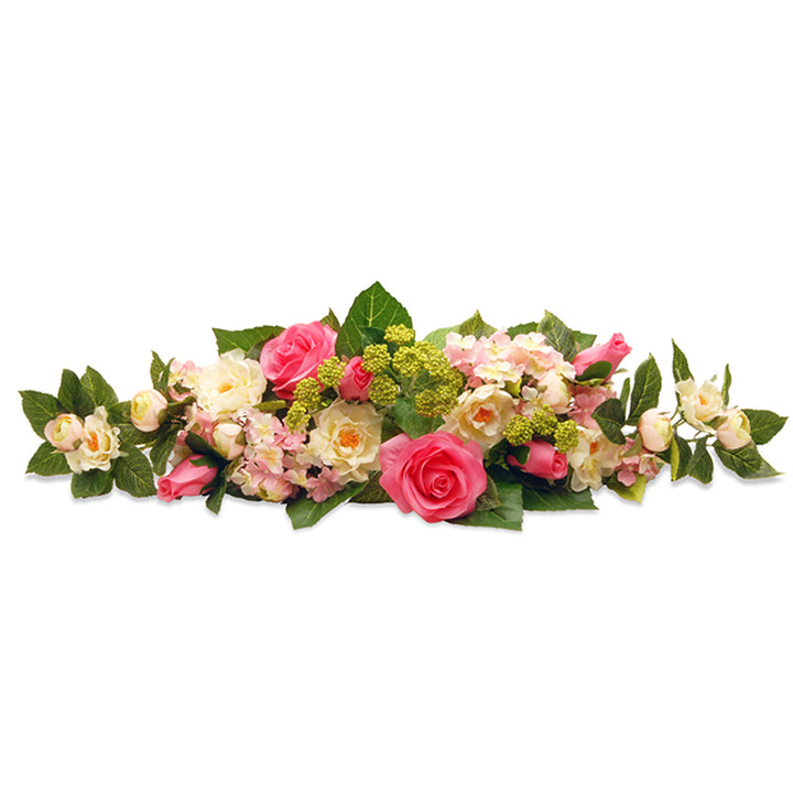 Artificial Plant Table Decoration, Decorated with Roses, Hydrangeas, Berry Clusters, Leafy Greens, Spring Collection, 25 Inches