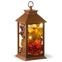 12 in. Fall Lantern with LED Lights, Filled with Pumpkins, Leaves, Flowers, Berry Clusters - National Tree Company
