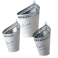 3-Piece Garden Flower Planters, White Tin 'Flower' Pots - National Tree Company