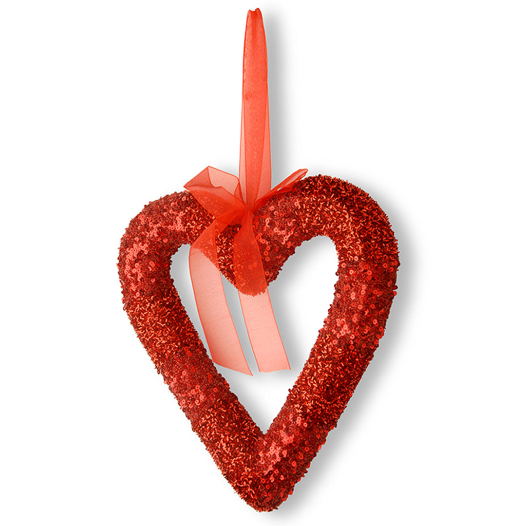Valentine's Heart Hanging Decoration, Red, Decorated with Red Sequins, Valentine's Day Collection, 11 Inches