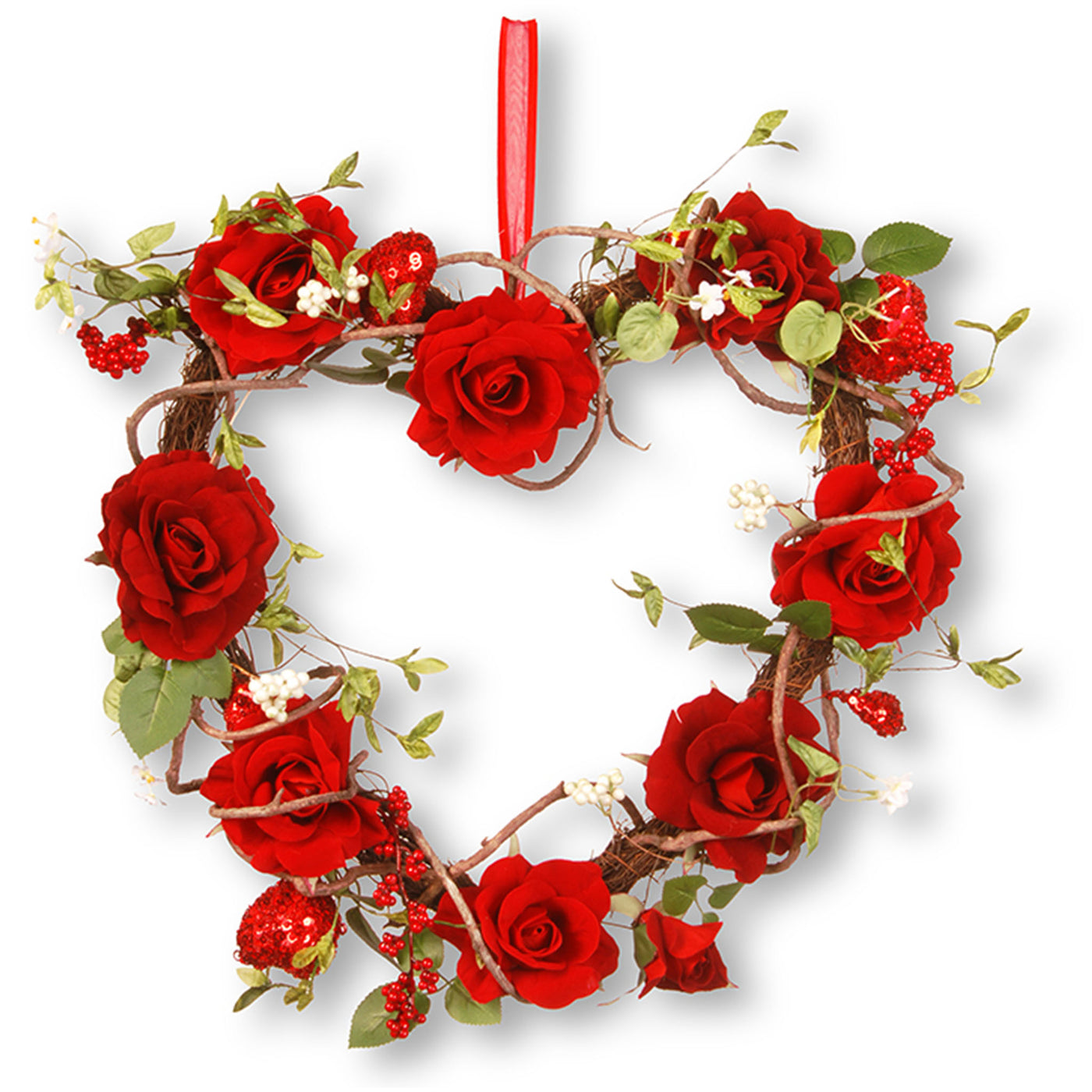 20 in. Valentine's Floral Heart Red Roses Wreath - National Tree Company