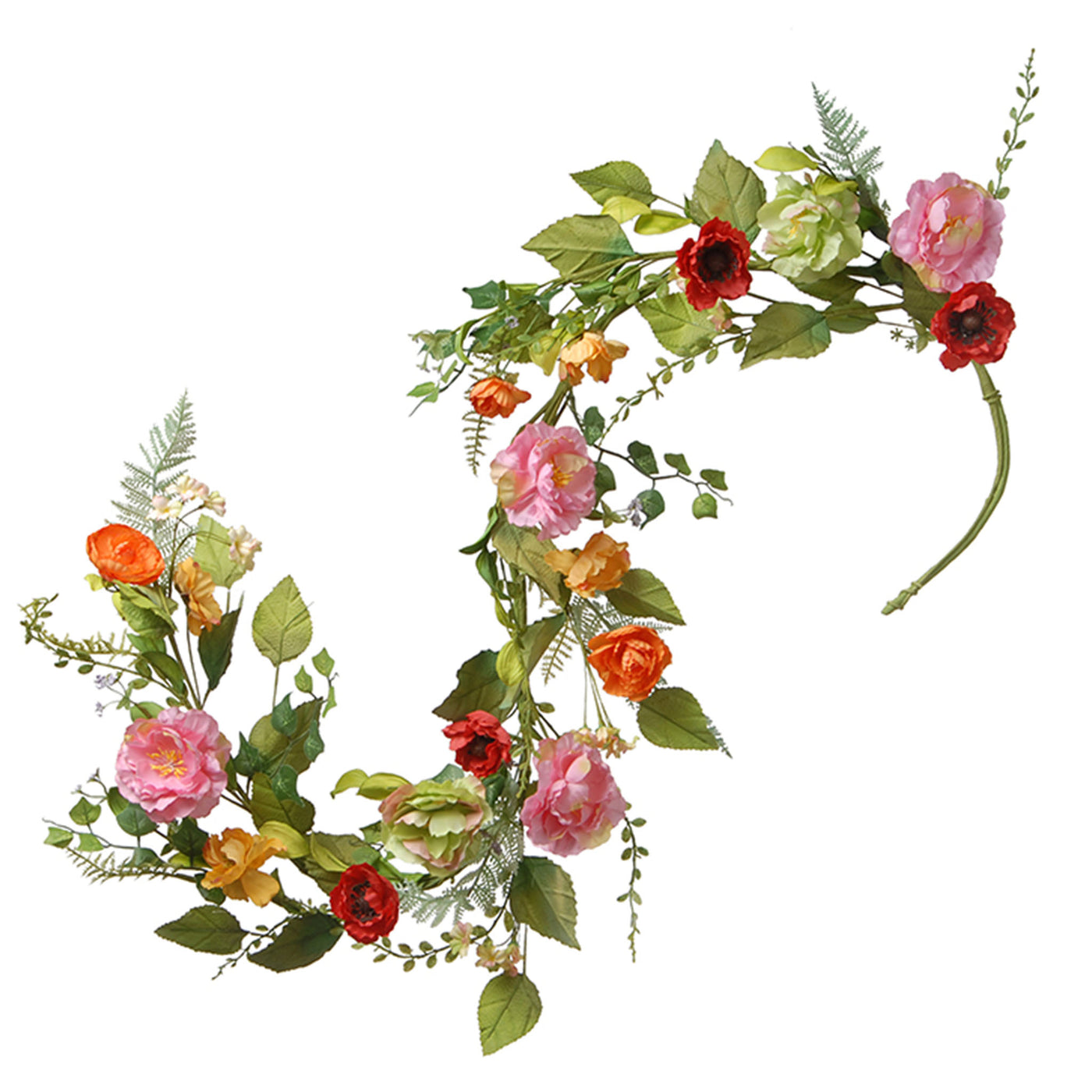 5 ft. Spring Garland with Assorted Flower Blooms, Stems, Leafy Greens - National Tree Company