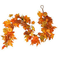 Artificial Autumn Garland, Orange, Made with Pumpkins, Gourds, Maple Leaves, Berry Clusters, Autumn Collection, 5.8 ft - National Tree Company