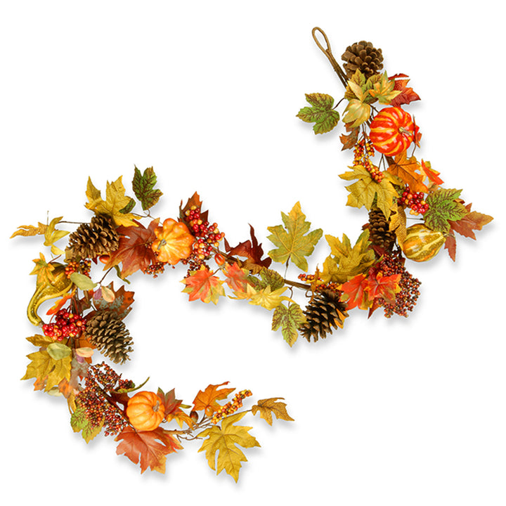 National Tree Company Artificial Autumn Garland, Green and Orange, Made with Pumpkins, Pinecones, Berry Clusters, Maple Leaves, Autumn Collection, 6 ft