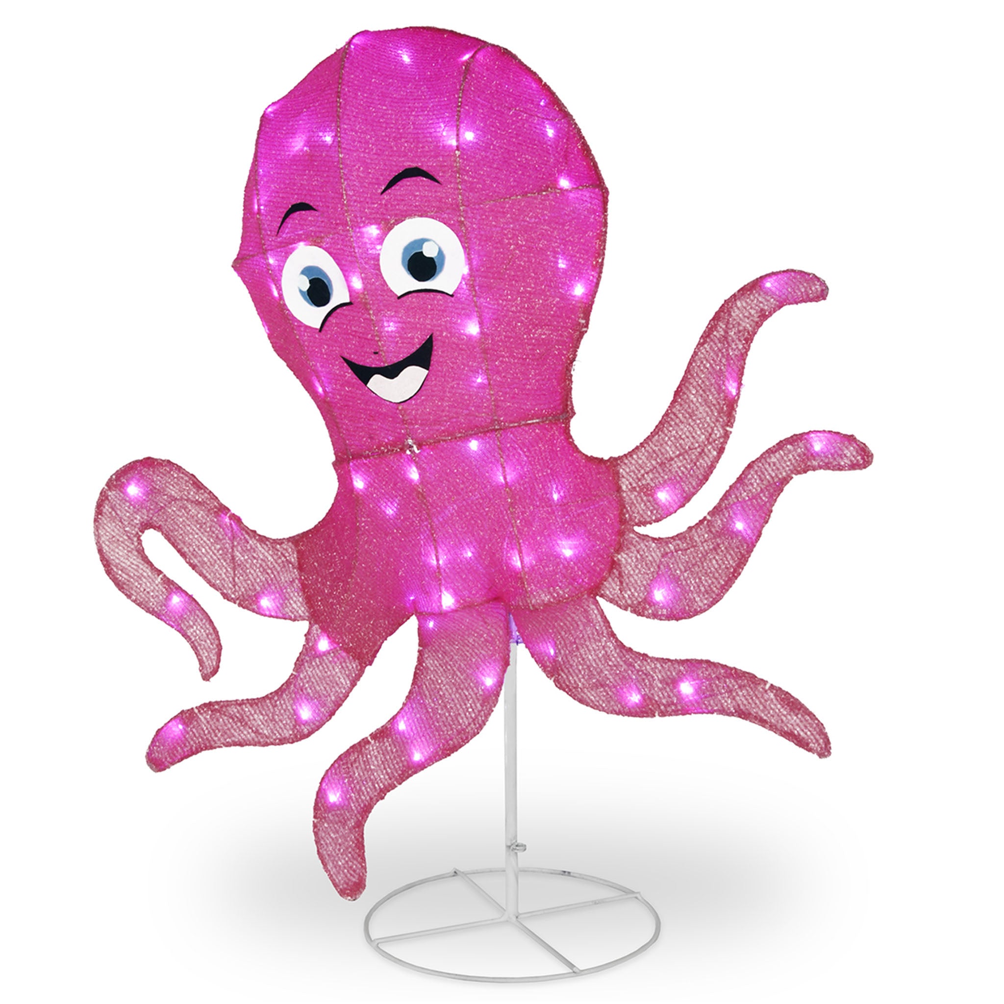National Tree Company Pre-Lit Purple Smiling Octopus Outdoor Decoration, LED Lights, Plug In, Spring Collection, 36 Inches