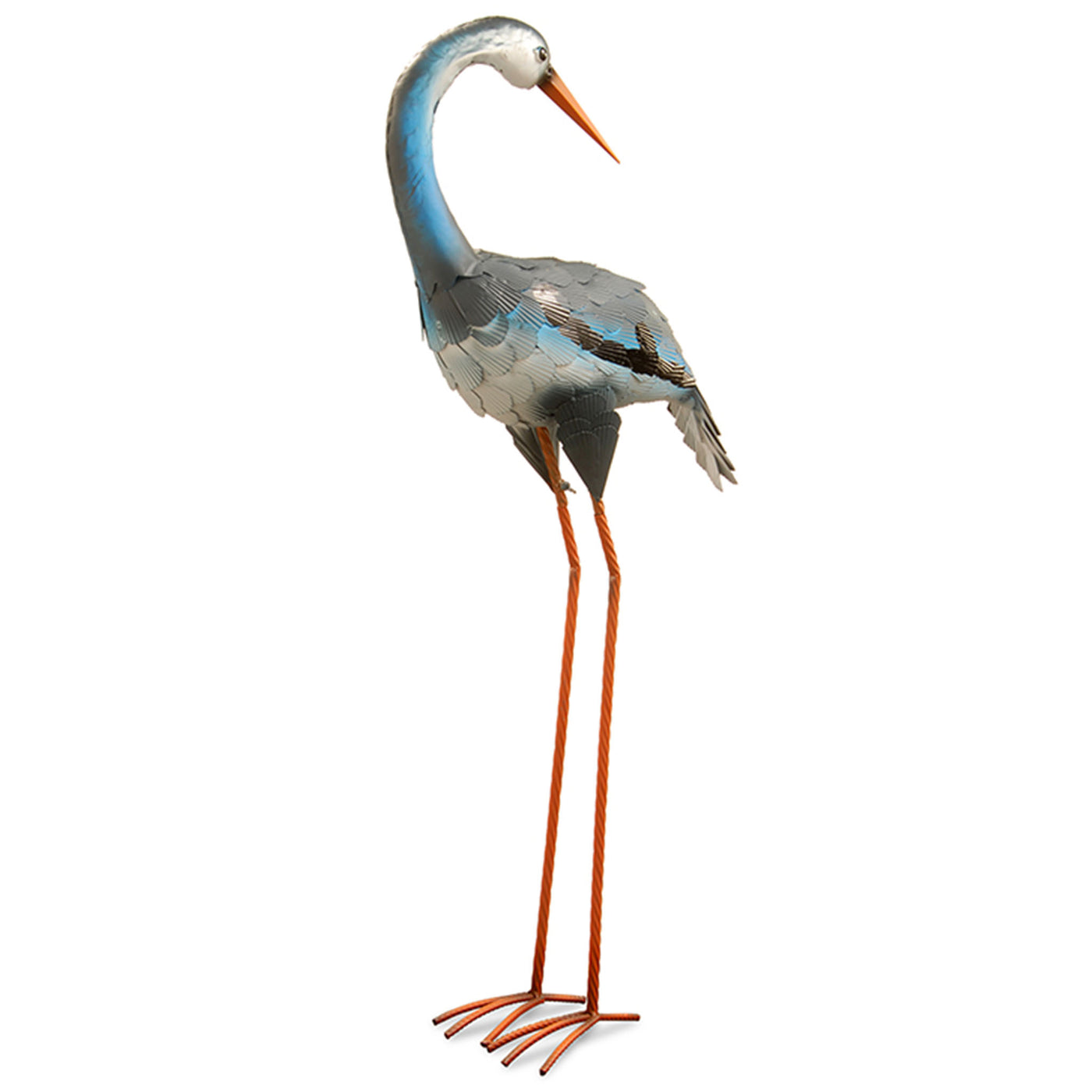 39 in. Spring Resting Blue, Gray and White Crane Metal Lawn Decoration - National Tree Company