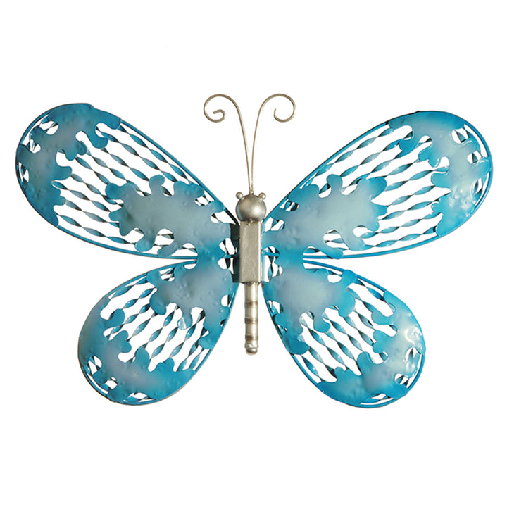 Metal Wall Decoration, Blue Butterfly, Ornate Metal Design, Spring Collection, 18 Inches