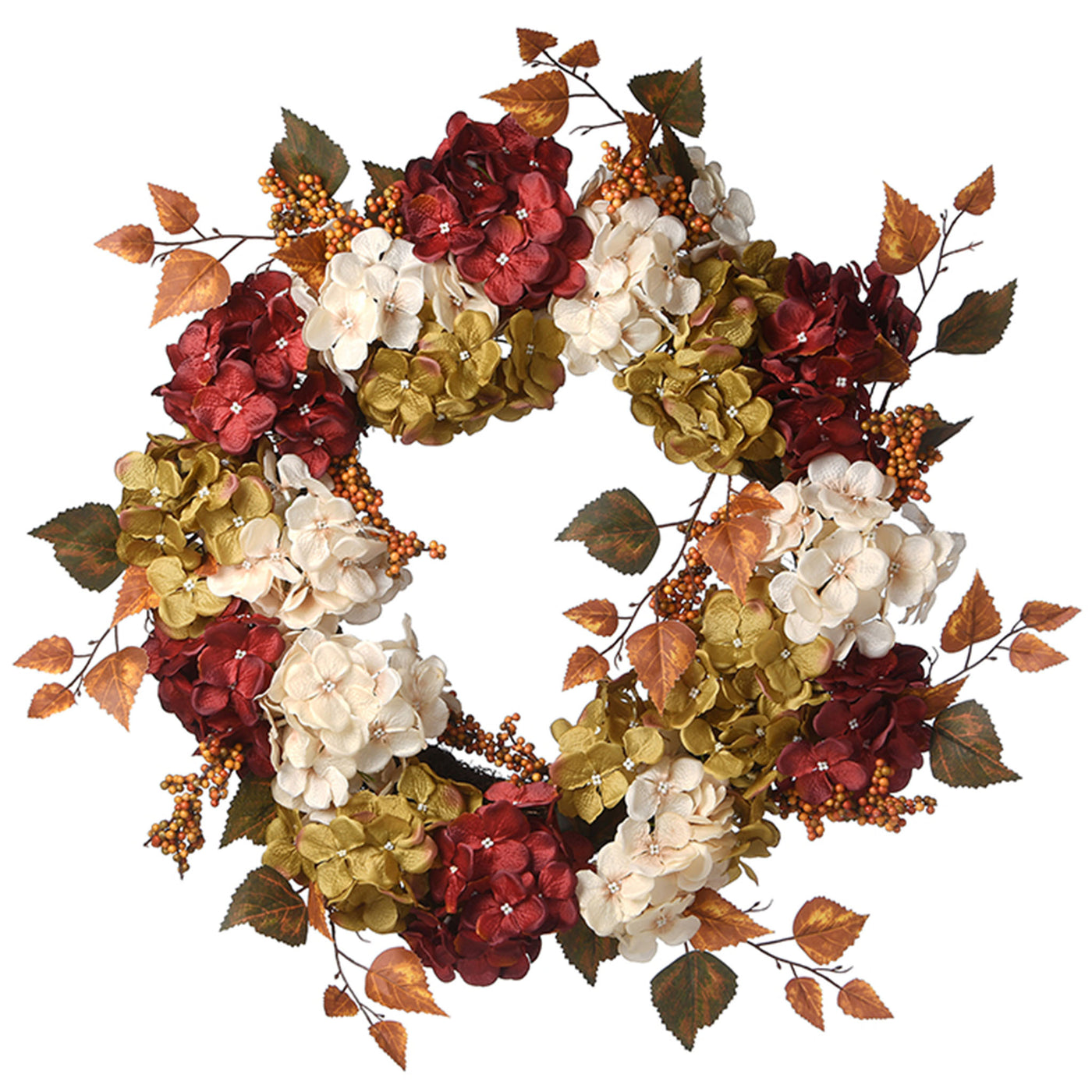 Artificial Autumn Wreath, Decorated with Pinecones, Berry Clusters, Hydrangeas, Leafy Branches, Autumn Collection, 24 in - National Tree Company