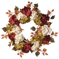 Artificial Autumn Wreath, Decorated with Pinecones, Berry Clusters, Hydrangeas, Leafy Branches, Autumn Collection, 24 in - National Tree Company