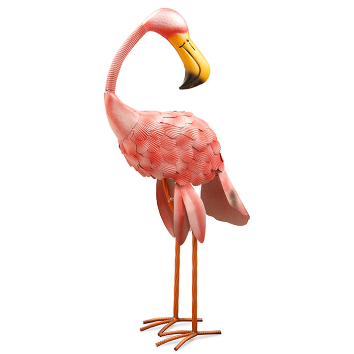 Metal Lawn Decoration, Resting Pink Flamingo, Ornate Metal Design, Spring Collection, 32 Inches