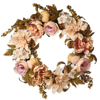 Artificial Autumn Wreath, Decorated with Dahlias, Peonies, Roses, Pumpkins, Berry Clusters, Autumn Collection, 24 in - National Tree Company