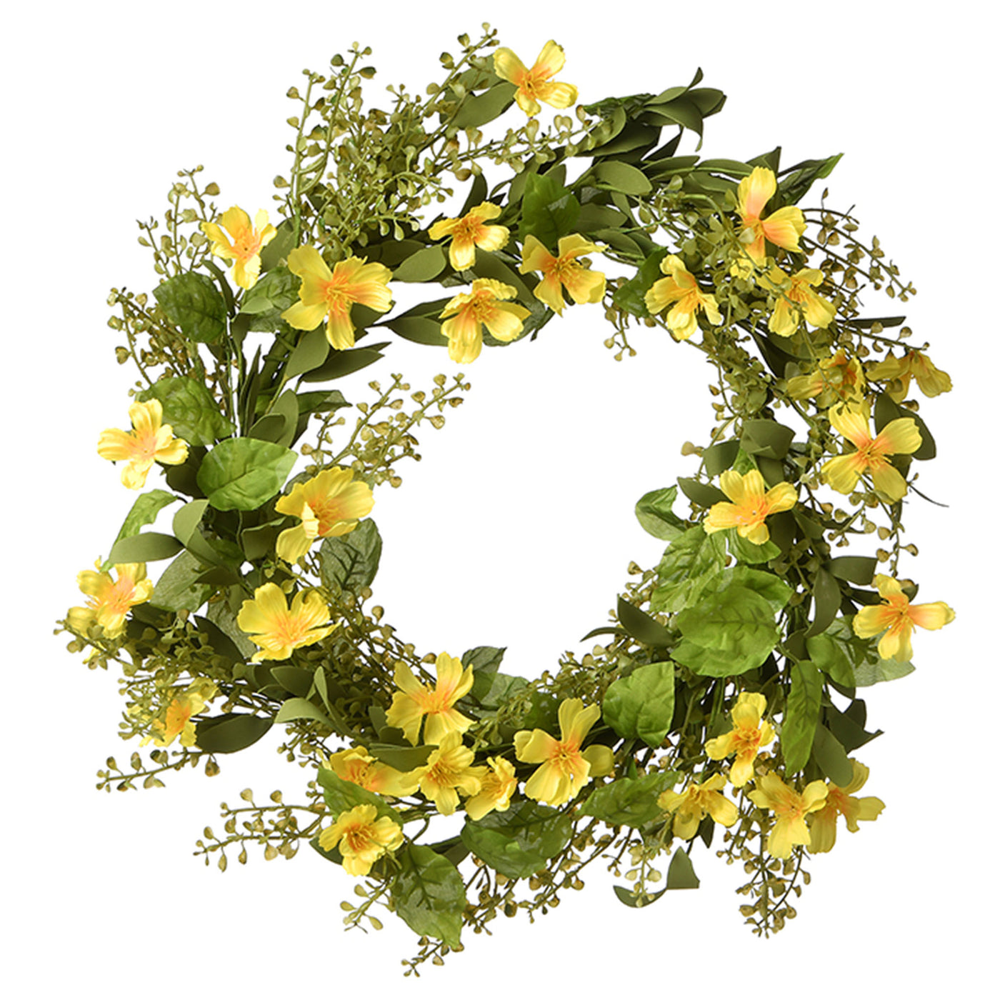 22 in. Spring Wreath with Yellow Cosmos Flower Blooms, Flowing Green Stems - National Tree Company