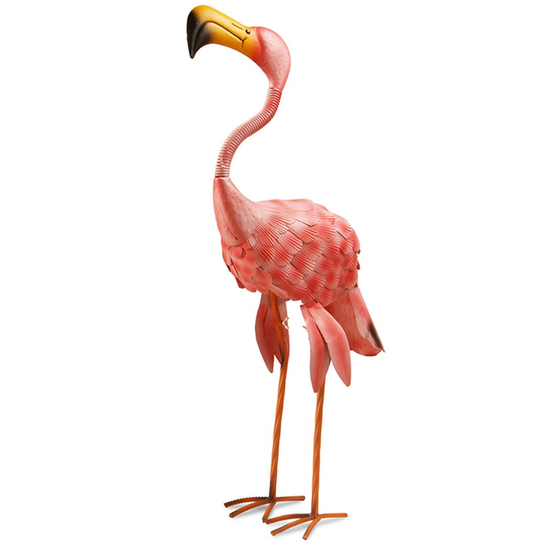 Metal Lawn Decoration, Standing Pink Flamingo, Ornate Metal Design, Spring Collection, 32 Inches