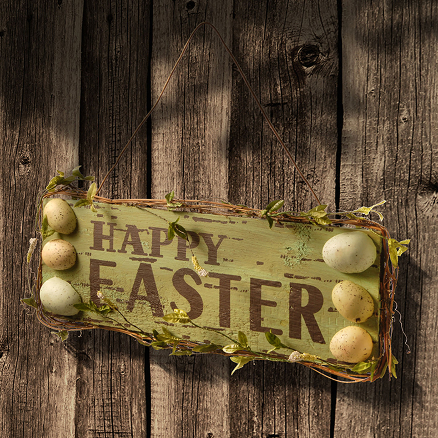 21 in. 'HAPPY EASTER' Hanging Wall Sign Decorated with Pastel Eggs - National Tree Company
