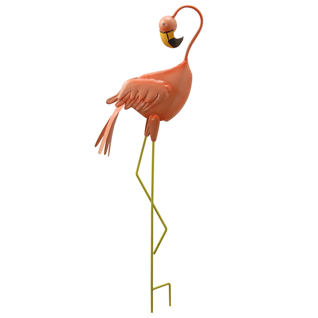 Metal Lawn Decoration, Resting Peach Flamingo, Ornate Metal Design, Spring Collection, 34 Inches