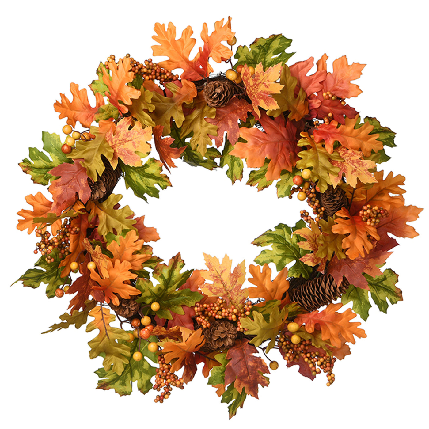 Artificial Autumn Wreath, Decorated with Pinecones, Berry Clusters, Oak Leaves, Autumn Collection, 24 in - National Tree Company