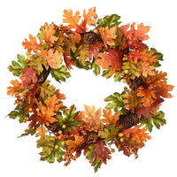 Artificial Autumn Wreath, Decorated with Pinecones, Berry Clusters, Oak Leaves, Autumn Collection, 24 in - National Tree Company