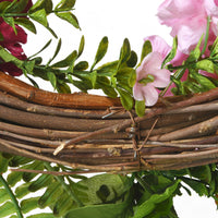 Artificial Hanging Wreath, Woven Branch Base, Red, Pink and Yellow Hydrangea Blooms, Berry Clusters, Wild Flowers, Fern Fronds, Spring Colelction, 22 Inches - National Tree Company