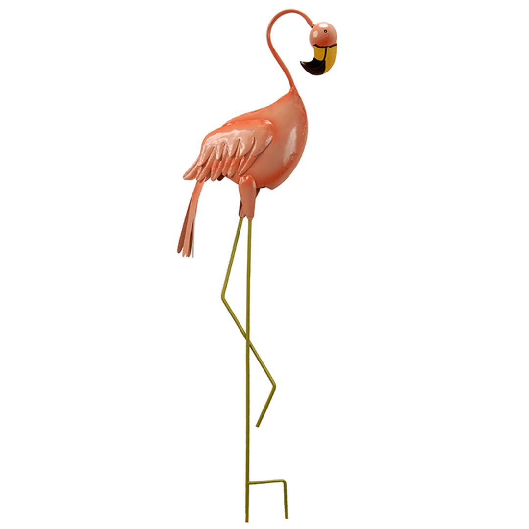 Metal Lawn Decoration, Standing Peach Flamingo, Ornate Metal Design, Spring Collection, 33 Inches