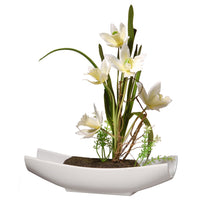 11 in. Spring Yellow Orchids Flower Potted in a White Base - National Tree Company