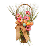 23 in. Easter Stuffed Hanging Wall Basket Stuffed with Pastel Eggs, Ribbon, Flower Blooms - National Tree Company