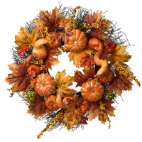 National Tree Company Artificial Autumn Wreath, Decorated with Pumpkins, Gourds, Berry Clusters, Maple Leaves, Autumn Collection, 22 in - National Tree Company
