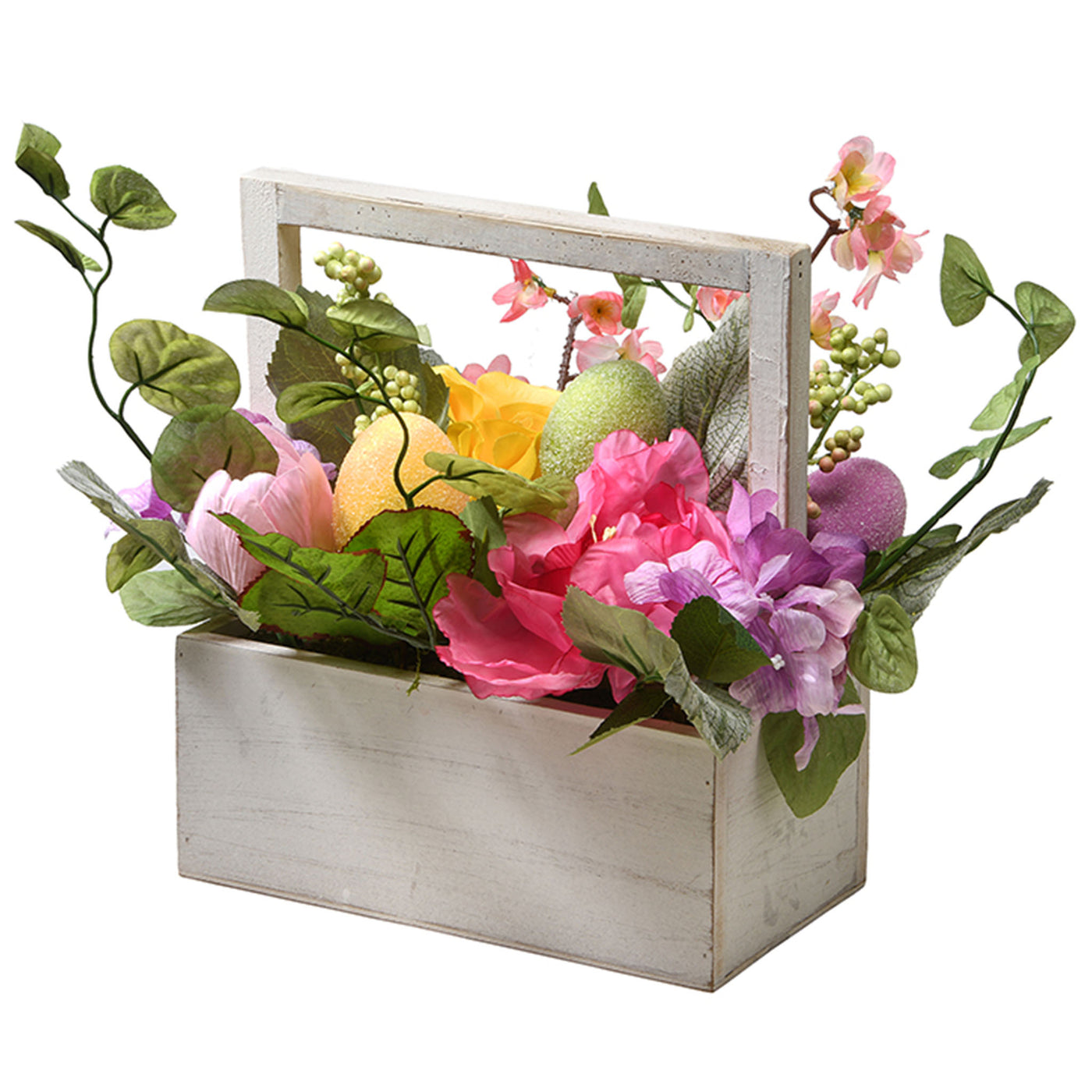 14 in. Easter Basket Decorated with Eggs and Flower Blooms - National Tree Company