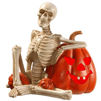 9 in. Halloween Skeleton and Jack O Lantern Decoration with LED Lights - National Tree Company