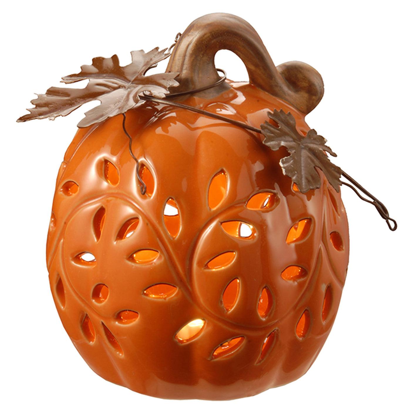 Halloween Ceramic Pumpkin Decoration, LED Lights, Autumn Collection, 6 in - National Tree Company