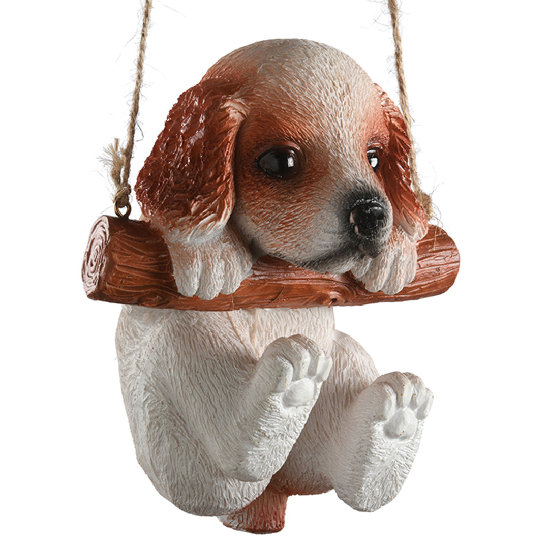 Hanging Wall Decoration, King Charles Cavalier Puppy on Wooden Branch, Includes Hanging Loop, Spring Collection, 5 Inches