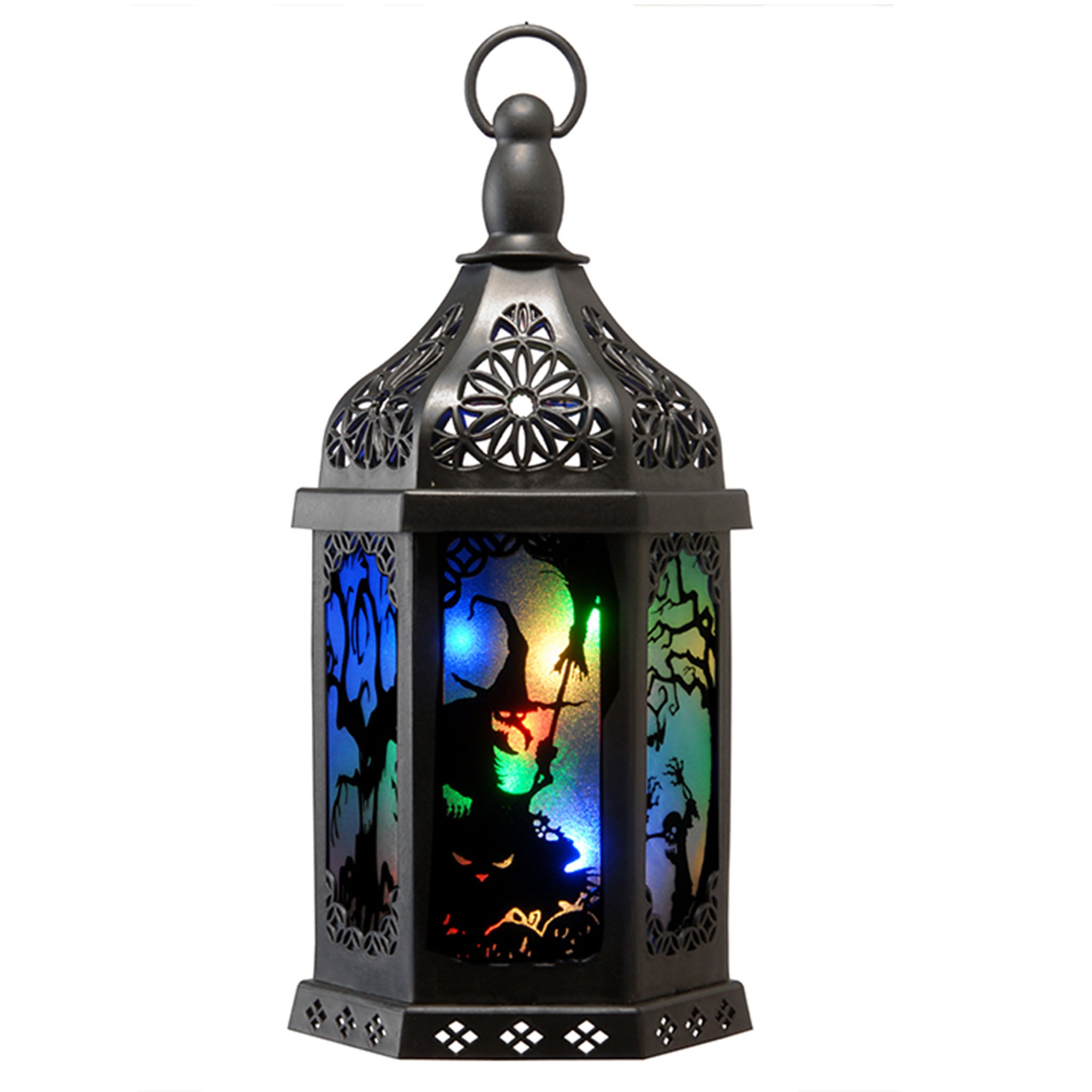 Halloween Lantern with LED Lights, Carved Images, 15 inches