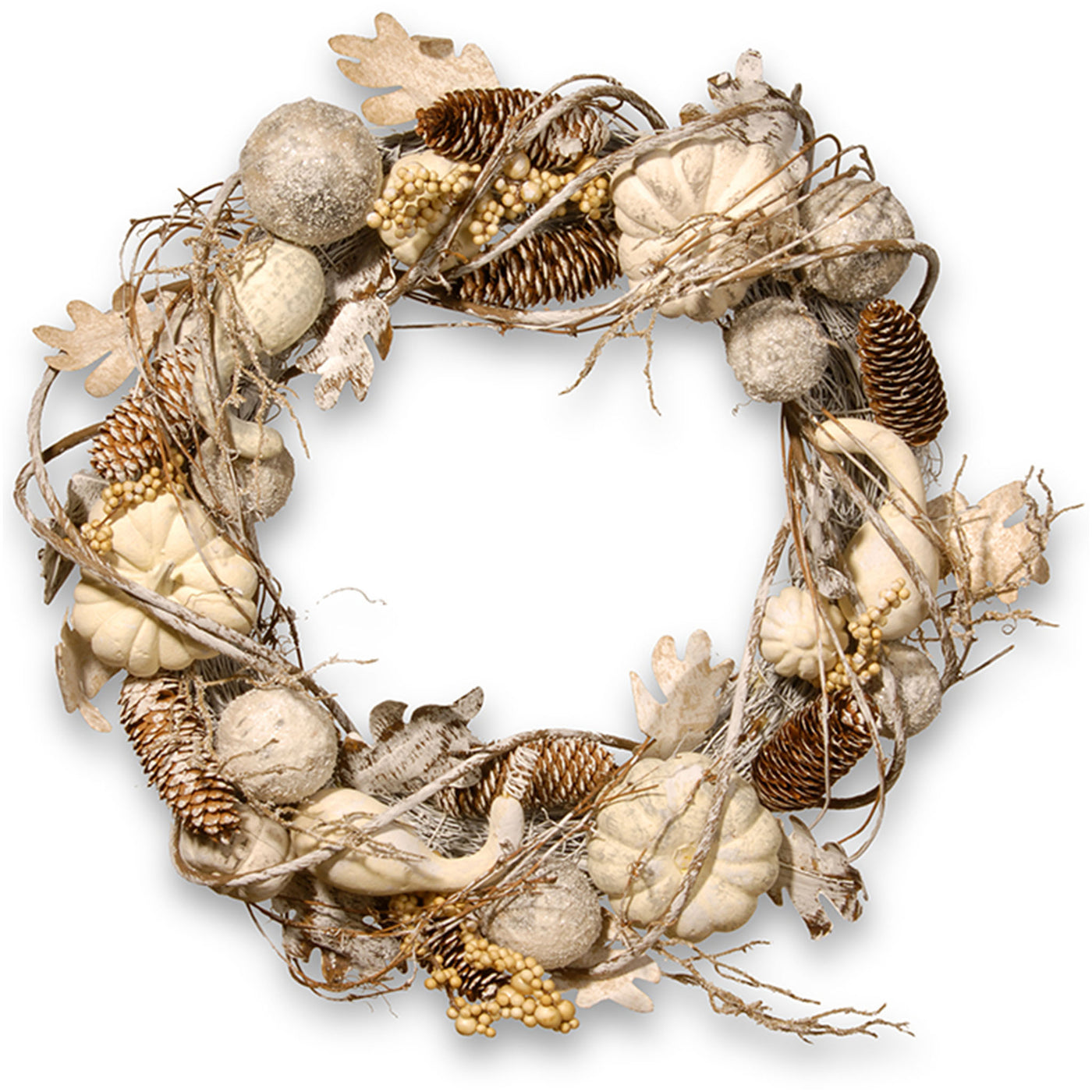 20 in. Fall Wreath with Pumpkins, Gourds, Pinecones, Berry Clusters, Ball Ornaments, Oak Leaves - National Tree Company