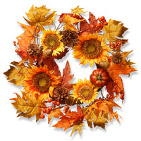 22 in. Fall Wreath with Sunflowers, Pinecones, Berry Clusters, Acorns, Pumpkins, Maple Leaves - National Tree Company