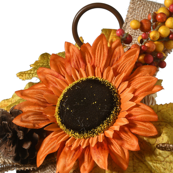 Harvest Lantern with LED Lights, Filled with Sunflower Blooms, Leaves, Pinecones, Berry Clusters, 12 inches