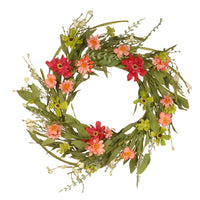 22 in. Spring Wreath with Red, Green and Pink Wildflower Blooms, Flowing Green Stems - National Tree Company
