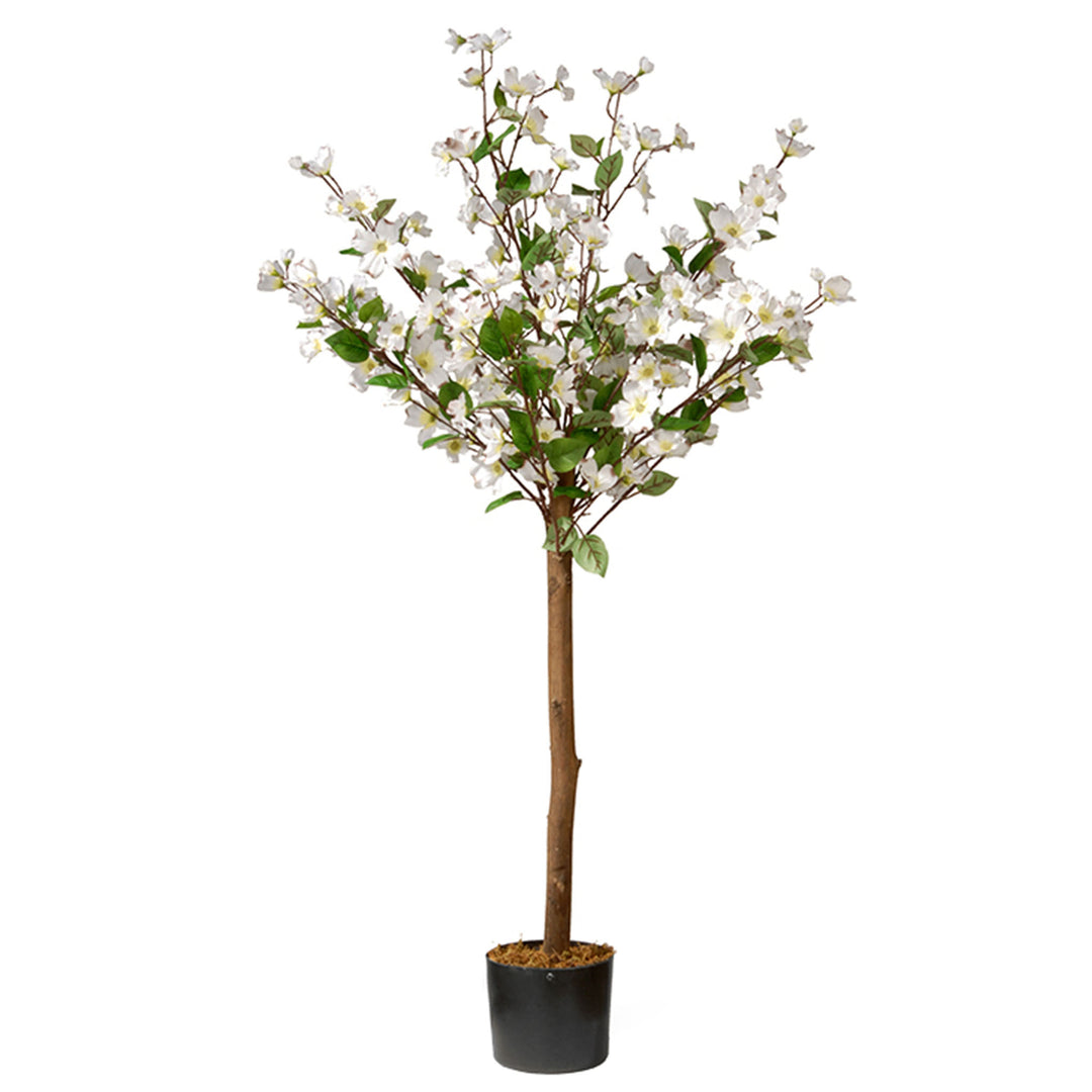 Artificial Potted Tree, Dogwood, Includes Black Pot Base, Spring Collection, 4 Feet