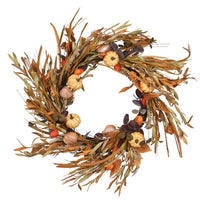 National Tree Company Artificial Autumn Wreath, Decorated with Pumpkins, Grasses, Leaf Stalks, Seedpods, Assorted Leaves, Autumn Collection, 24 in - National Tree Company