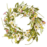 20 in. Spring Wreath with White and Purple Mixed Flower Blooms, Flowing Green Stems, Seed Pods - National Tree Company