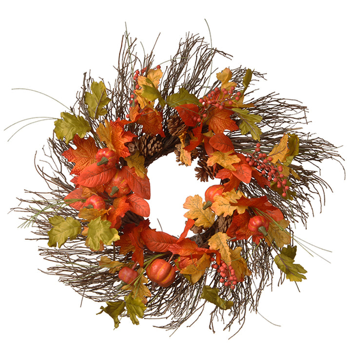 National Tree Company Artificial Autumn Wreath, Decorated with Pumpkins, Pinecones, Berry Clusters, Assorted Leaves, Autumn Collection, 26 in