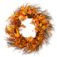 28 in. Fall Wreath with Pumpkins, Pinecones, Berry Clusters, Maple Leaves - National Tree Company