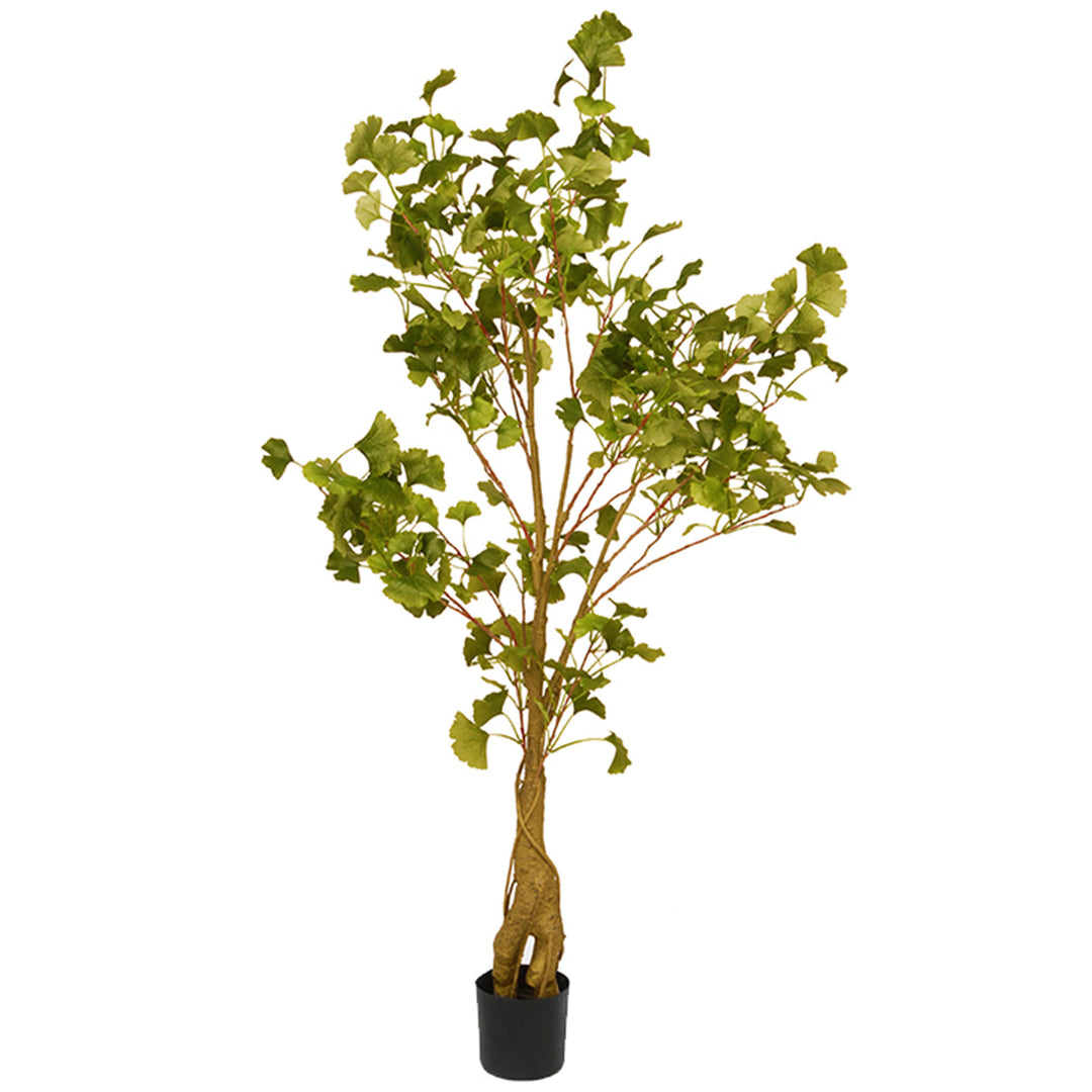 Artificial Potted Tree, Gingko Tree, Decorated with Long Vines and Green Leaves, Includes Black Pot Base, Spring Collection, 4 Feet