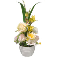 17 in. Spring White Daises and Roses Flower Pot with Leafy Greens - National Tree Company
