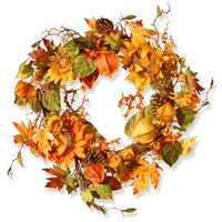 25 in. Fall Wreath with Sunflowers, Pinecones, Berry Clusters, Maple Leaves - National Tree Company