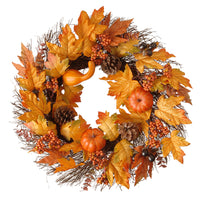 24 in. Fall Wreath with Gourds, Pumpkins, Berry Clusters, Acorns, Maple Leaves - National Tree Company