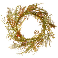 22 in. Spring Wreath with Fern Fronds, Curled Branch Sprigs, Flowing Green Stems - National Tree Company